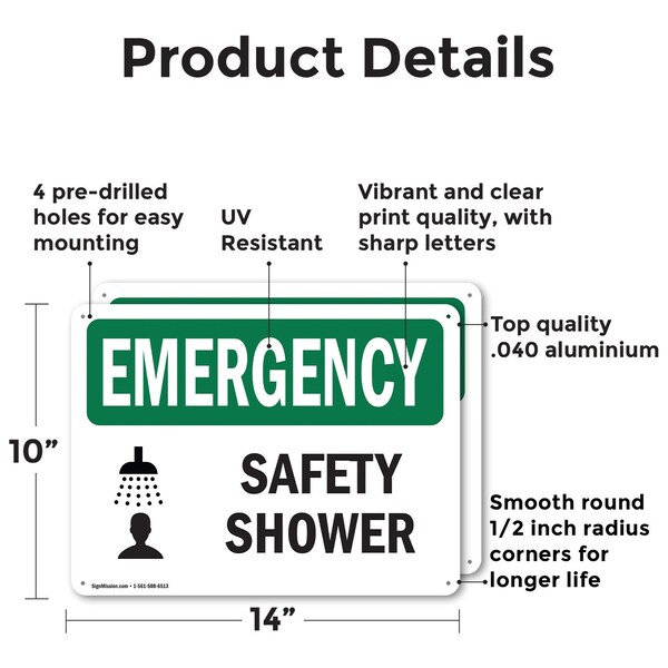 Safety Shower, 14 In W X Rectangle, Aluminum